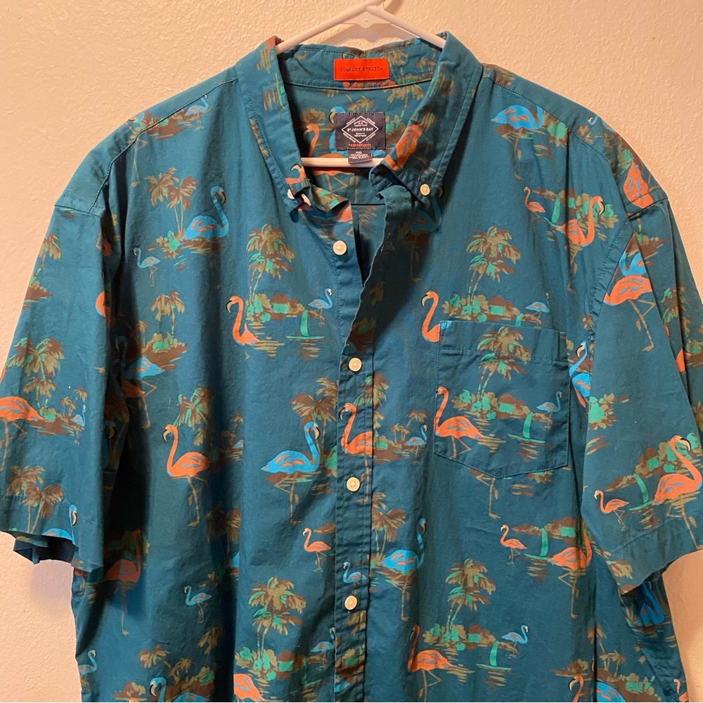 St John’s Bay Comfort Stretch Flamingo Shirt Mens Size XXL Hawaiian Tropical‎